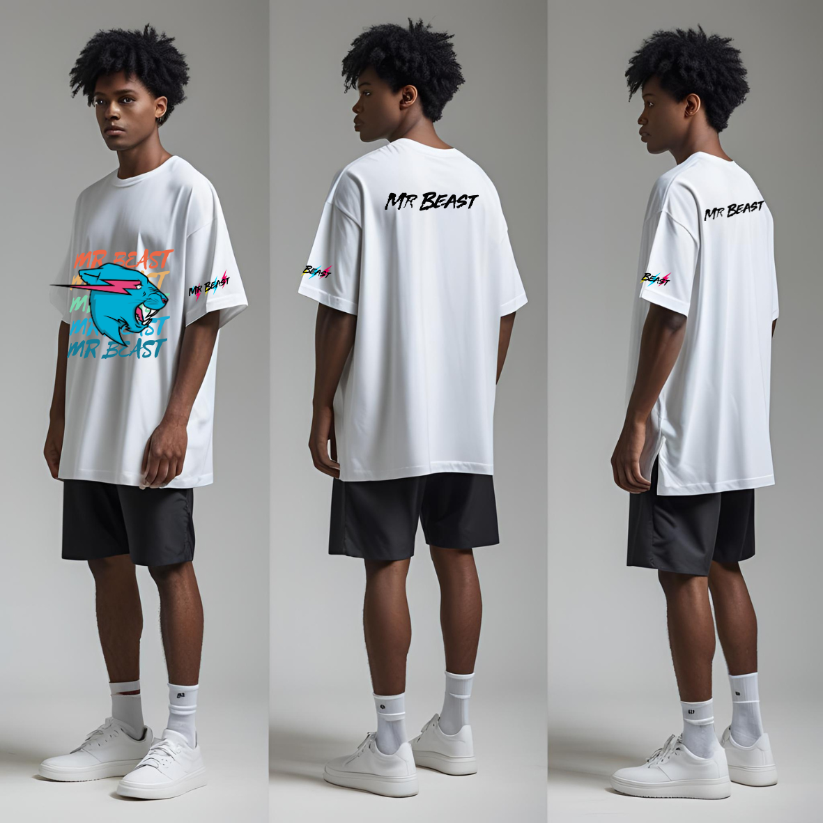 Playera Oversize MrBeast Blanca Unisex – Estilo Viral y Diseño Exclusivo