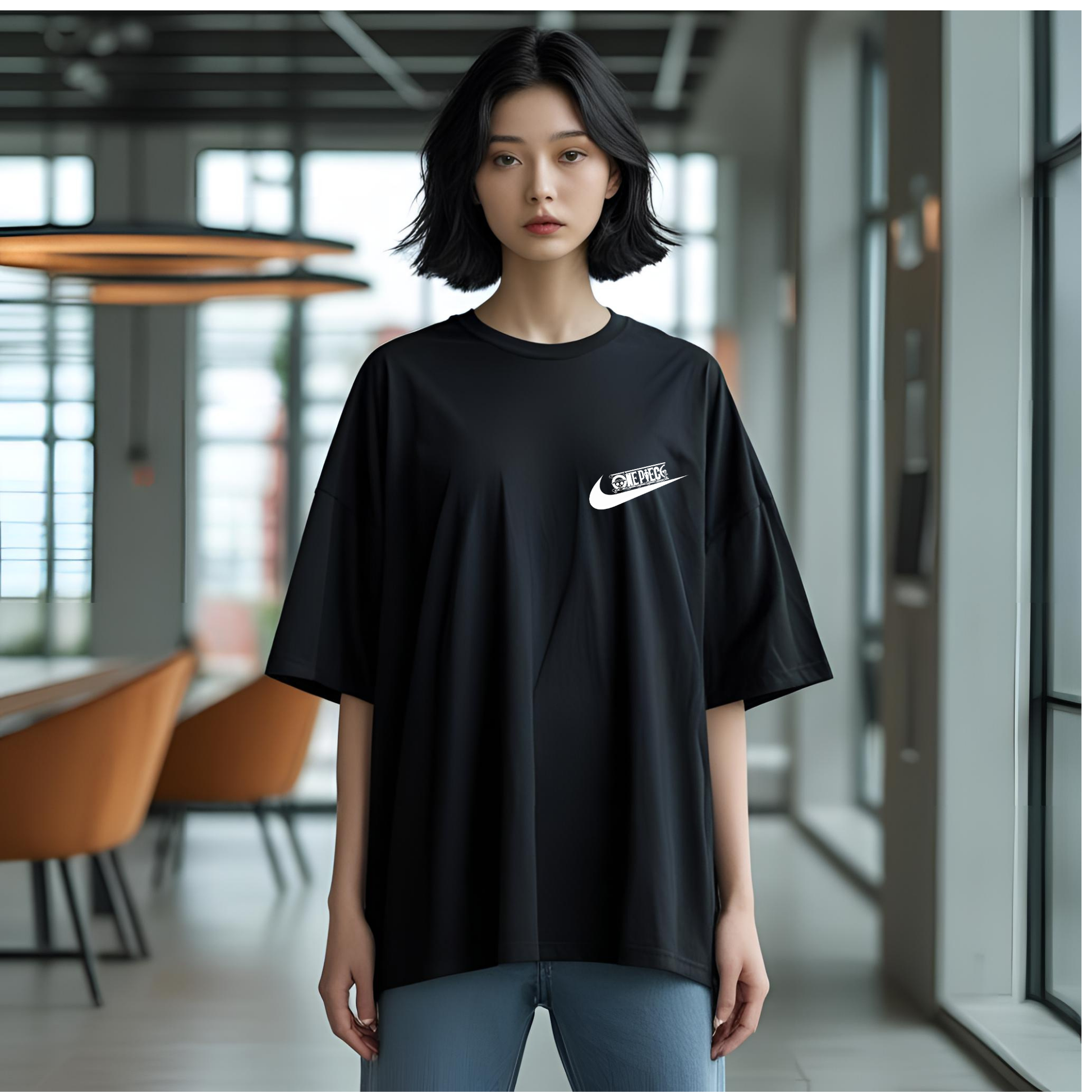 Playera Oversize Unisex One Piece × Estilo Nike – Diseño Exclusivo en Negro